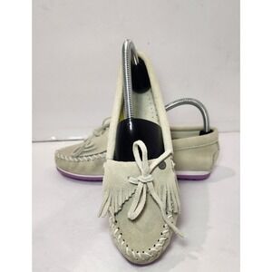 Minnetonka Womens Kilty Plus Moccasin Sz 8 Green‎ Purple Suede Flat Slip On Shoe